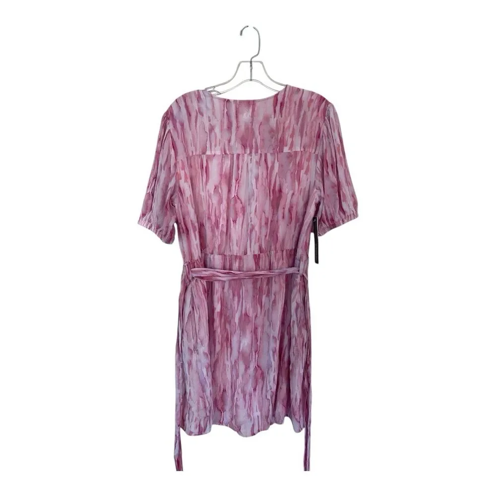 NWT Anthropologie Cloth & Store Pink Watercolor Button Front Mini Dress Size M